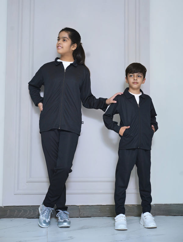 KIDS ZIPPER CO-ORD SET BLACK (KS-370005)