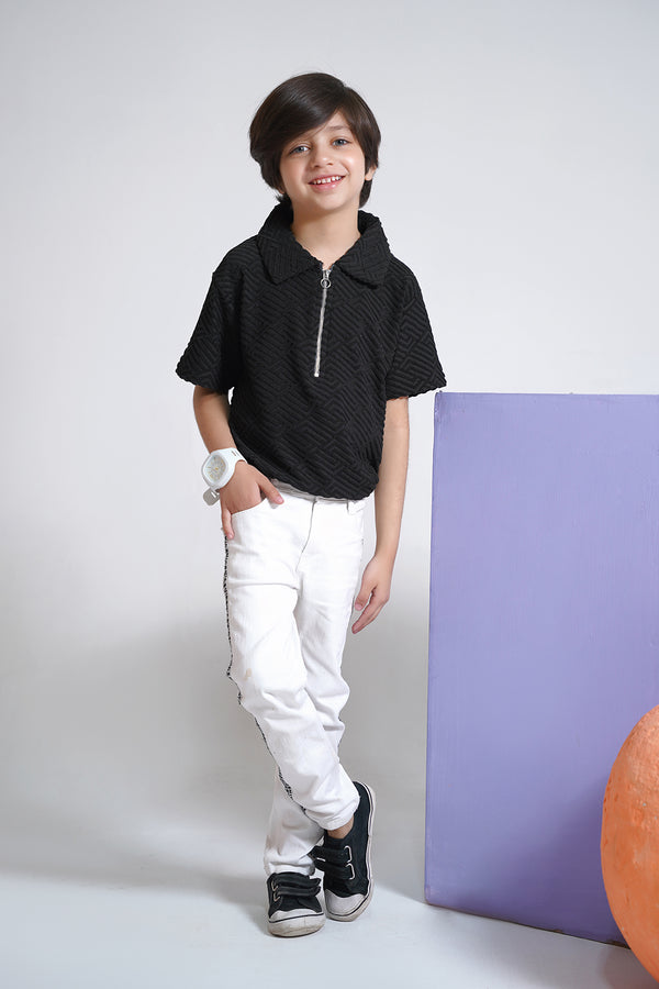 HAWKS TEXTURED BLACK POLO (KS-00765)